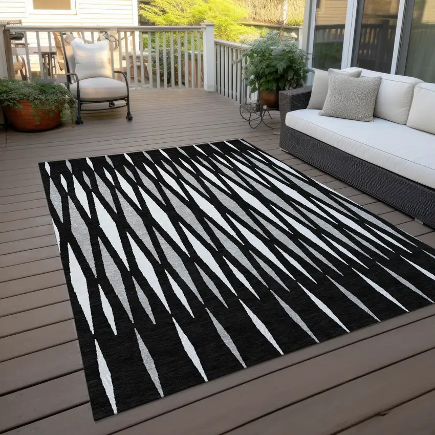Black Ivory And Gray Geometric Washable Indoor Outdoor Area Rug Photo 7