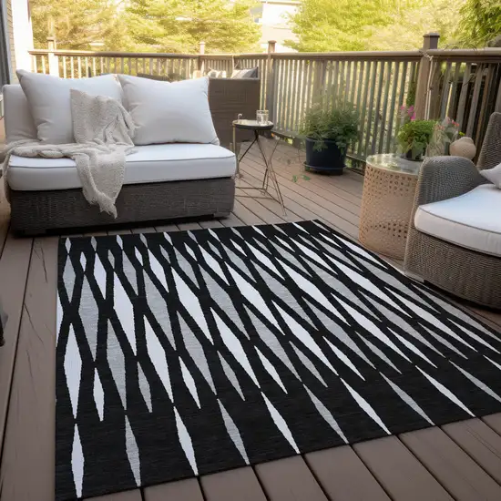 Black Ivory And Gray Geometric Washable Indoor Outdoor Area Rug Photo 9
