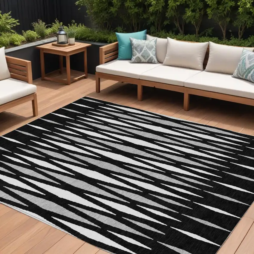 Black Ivory And Gray Geometric Washable Indoor Outdoor Area Rug Photo 1