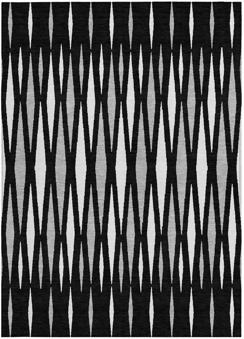 Black Ivory And Gray Geometric Washable Indoor Outdoor Area Rug Photo 7