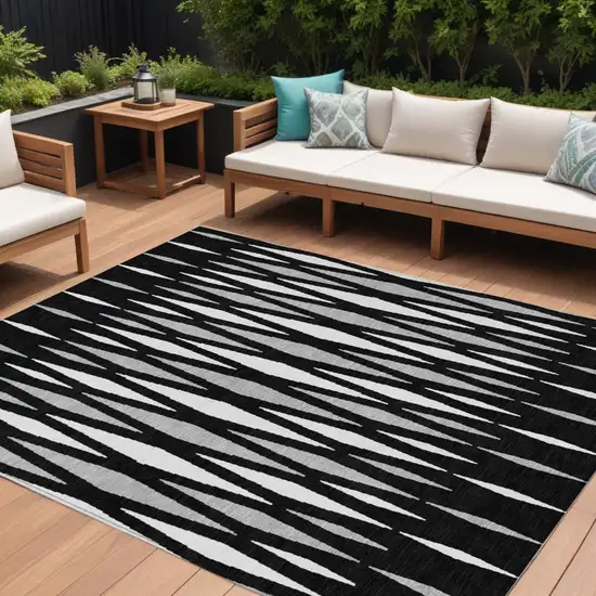Black Ivory And Gray Geometric Washable Indoor Outdoor Area Rug Photo 1