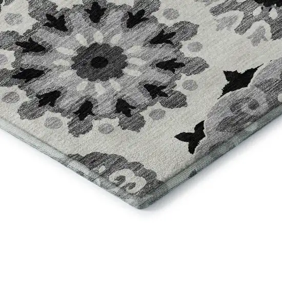 Black Ivory And Gray Medallion Washable Area Rug With UV Protection Photo 8