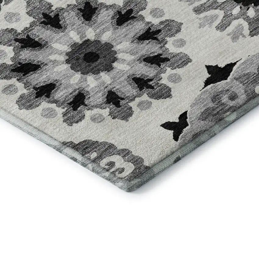 Black Ivory And Gray Medallion Washable Area Rug With UV Protection Photo 8