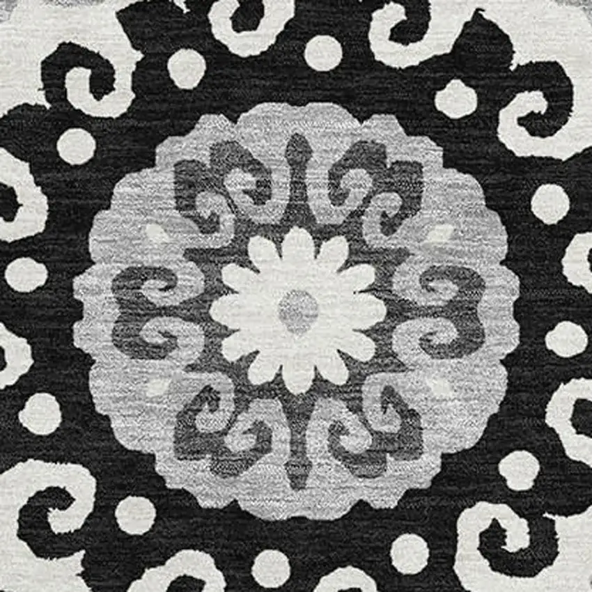 Black Ivory And Gray Medallion Washable Area Rug With UV Protection Photo 3