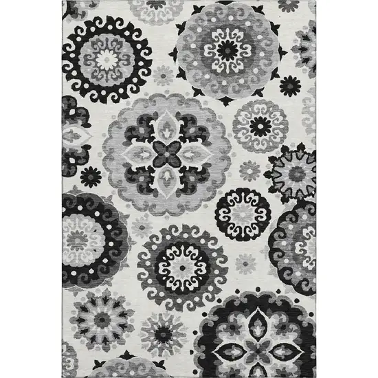 Black Ivory And Gray Medallion Washable Area Rug With UV Protection Photo 1