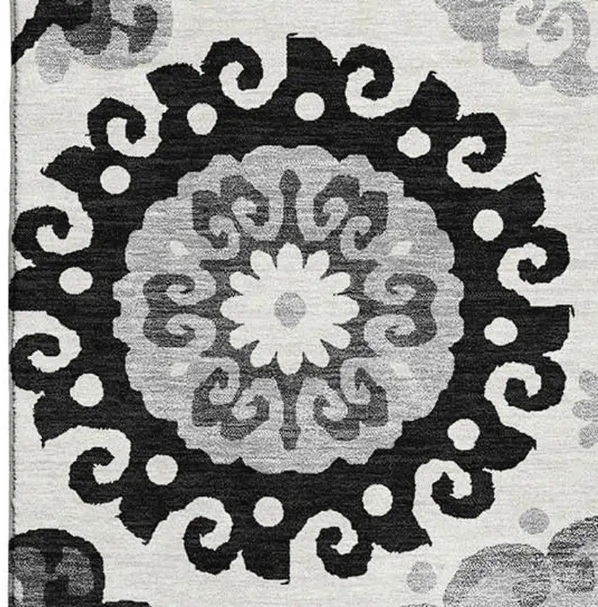 Black Ivory And Gray Medallion Washable Area Rug With UV Protection Photo 3