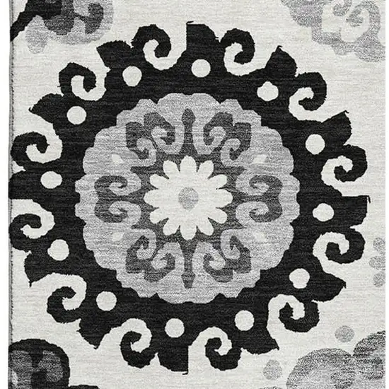 Black Ivory And Gray Medallion Washable Area Rug With UV Protection Photo 3