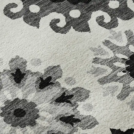 Black Ivory And Gray Medallion Washable Area Rug With UV Protection Photo 9