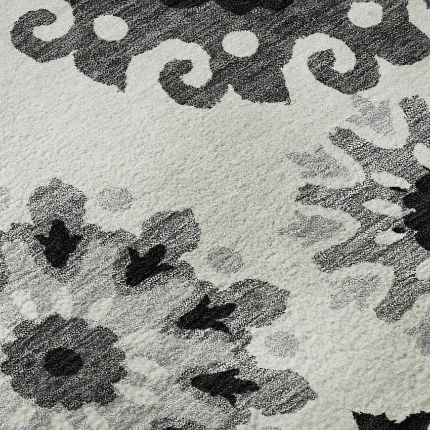 Black Ivory And Gray Medallion Washable Area Rug With UV Protection Photo 9
