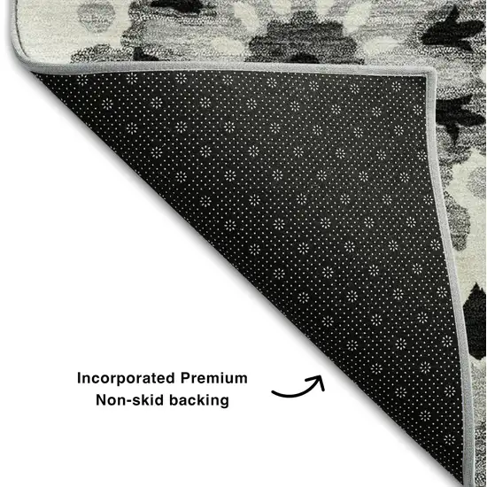 Black Ivory And Gray Medallion Washable Area Rug With UV Protection Photo 6