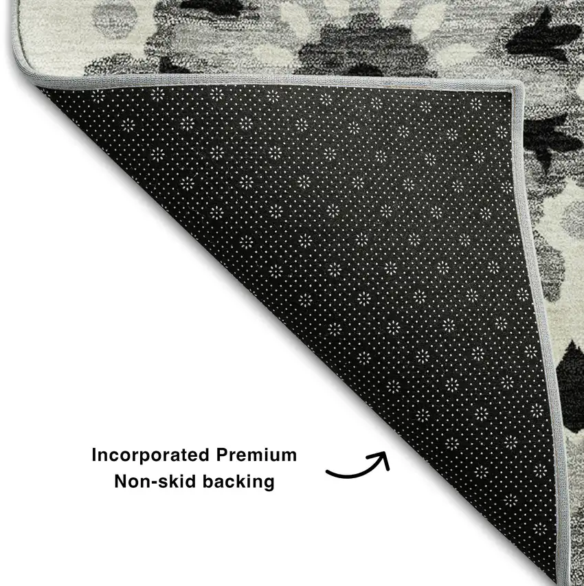 Black Ivory And Gray Medallion Washable Area Rug With UV Protection Photo 6