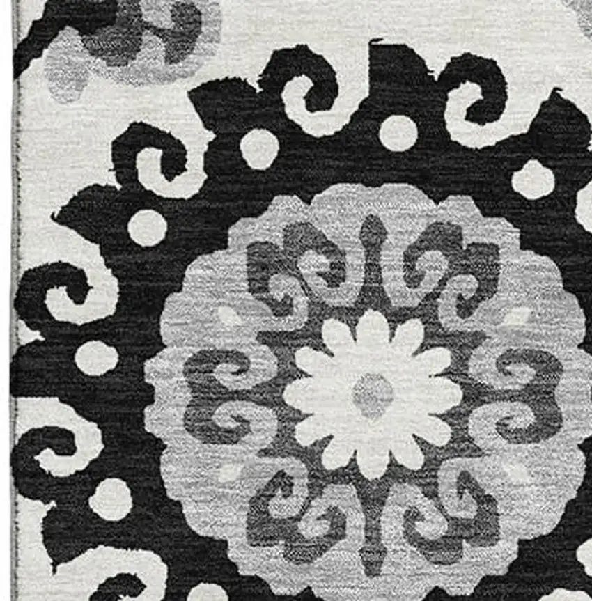 Black Ivory And Gray Medallion Washable Area Rug With UV Protection Photo 3