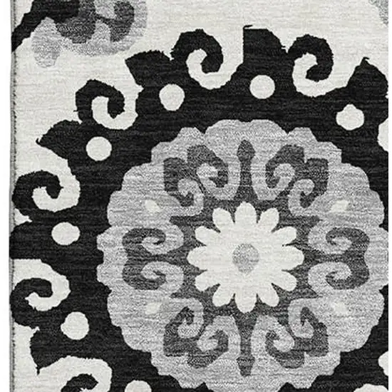 Black Ivory And Gray Medallion Washable Area Rug With UV Protection Photo 3