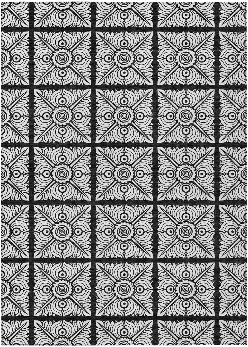 Black Ivory And Gray Medallion Washable Indoor Outdoor Area Rug Photo 2