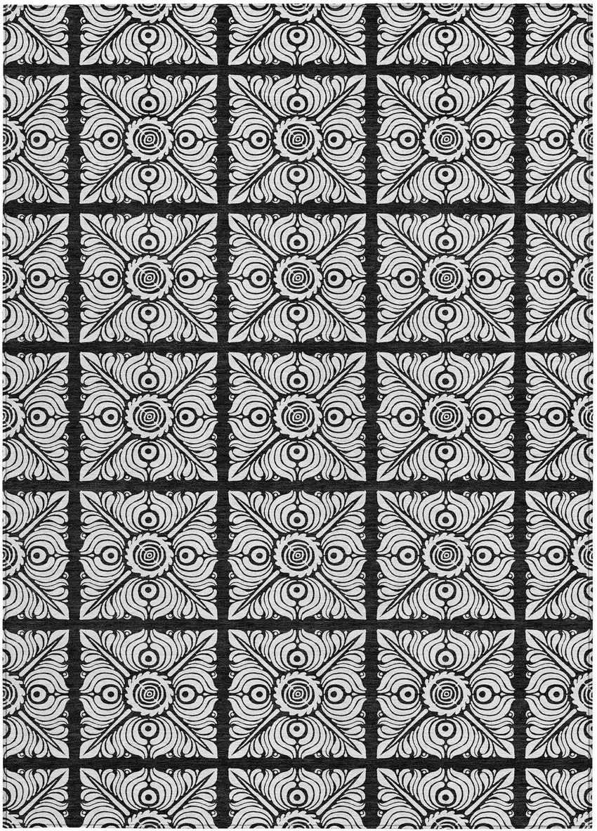 Black Ivory And Gray Medallion Washable Indoor Outdoor Area Rug Photo 8