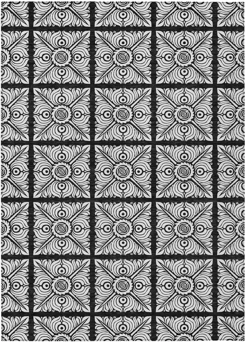 Black Ivory And Gray Medallion Washable Indoor Outdoor Area Rug Photo 2
