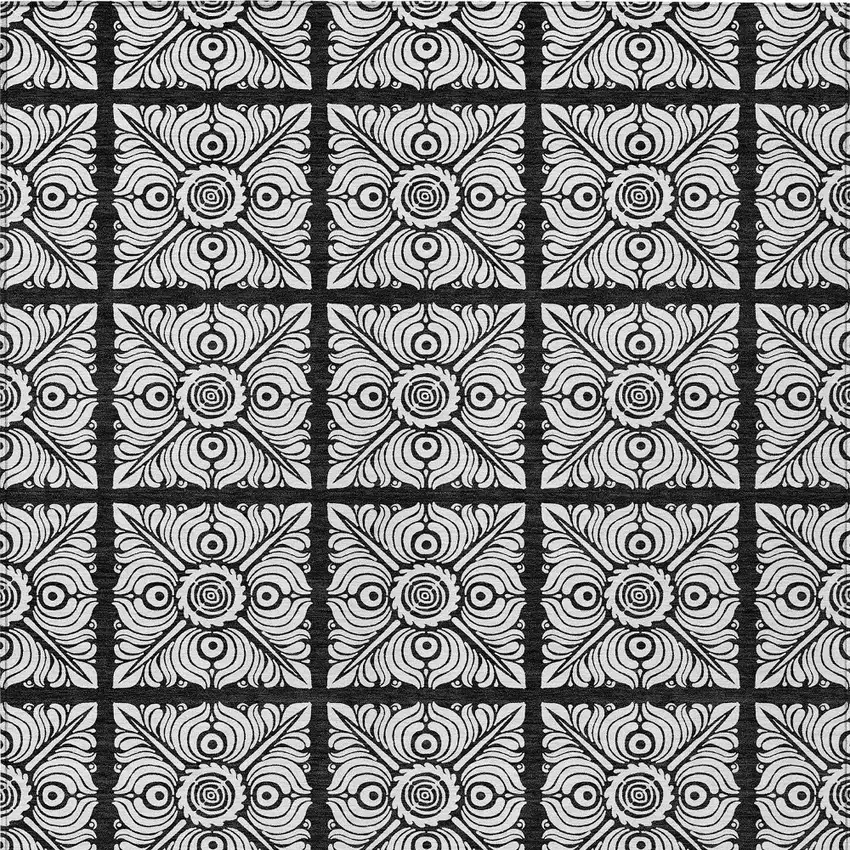 Black Ivory And Gray Medallion Washable Indoor Outdoor Area Rug Photo 8