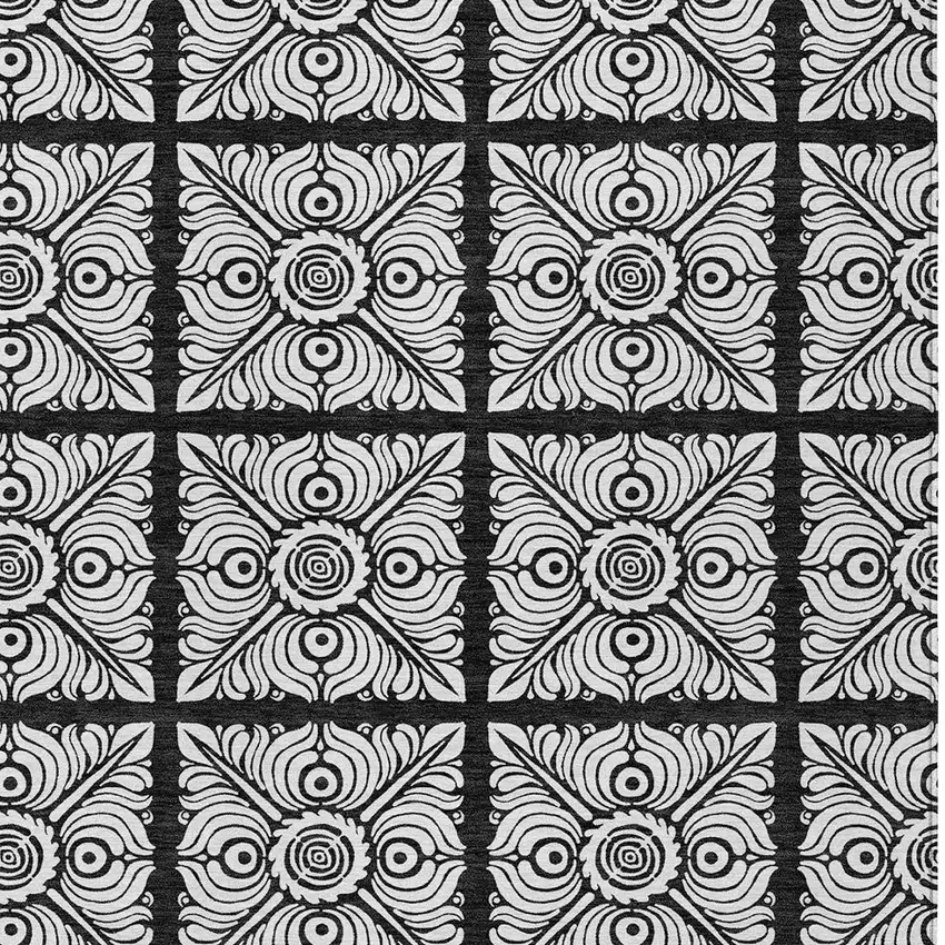 Black Ivory And Gray Medallion Washable Indoor Outdoor Area Rug Photo 7