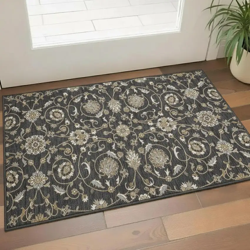 Black Ivory And Gray Moroccan Washable Area Rug With UV Protection Photo 2