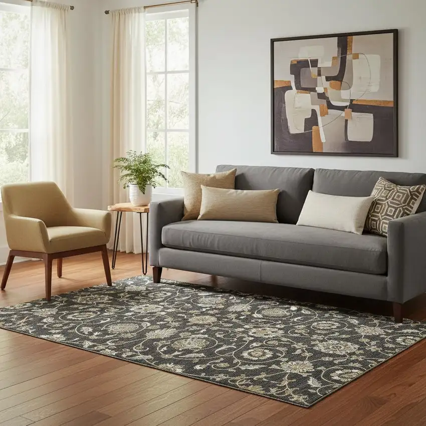 Black Ivory And Gray Moroccan Washable Area Rug With UV Protection Photo 2