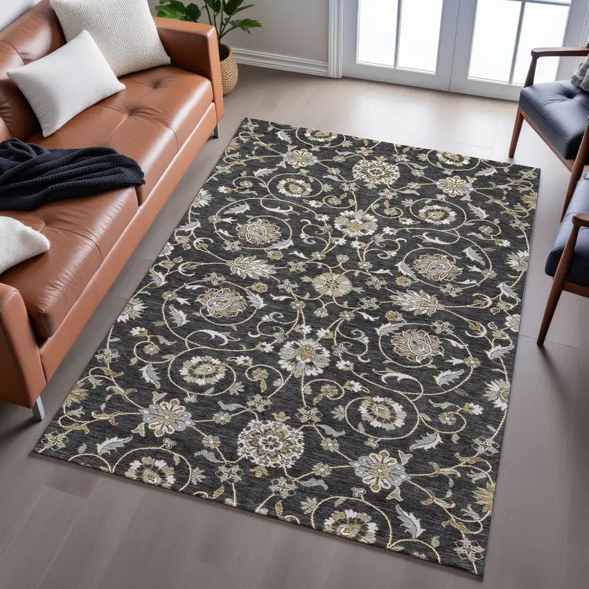 Black Ivory And Gray Moroccan Washable Area Rug With UV Protection Photo 5