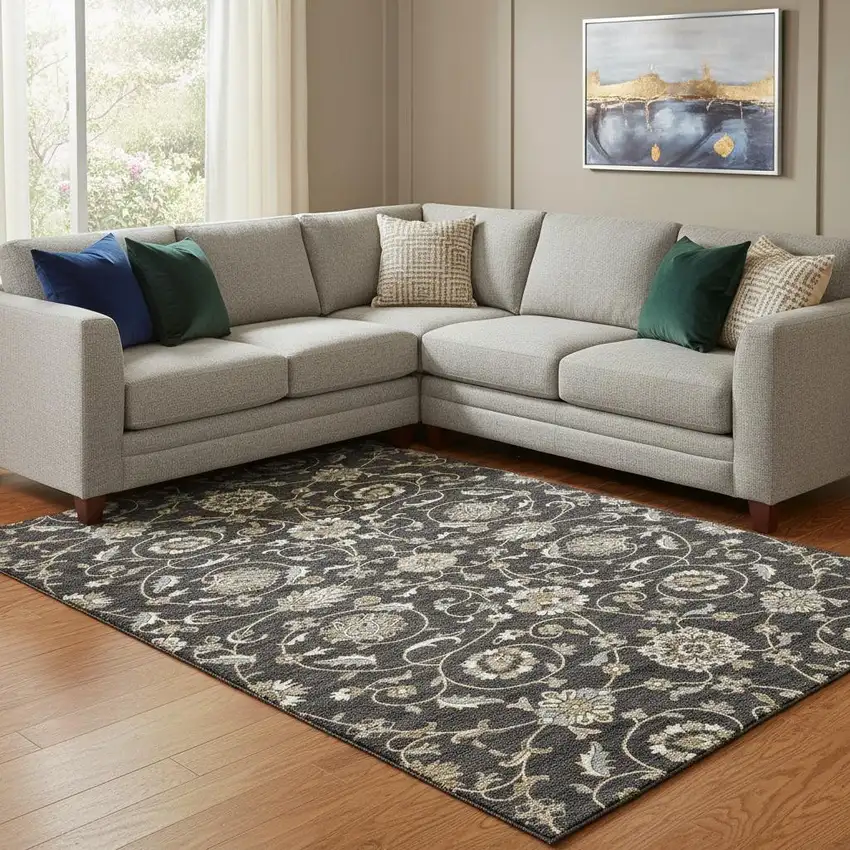 Black Ivory And Gray Moroccan Washable Area Rug With UV Protection Photo 2