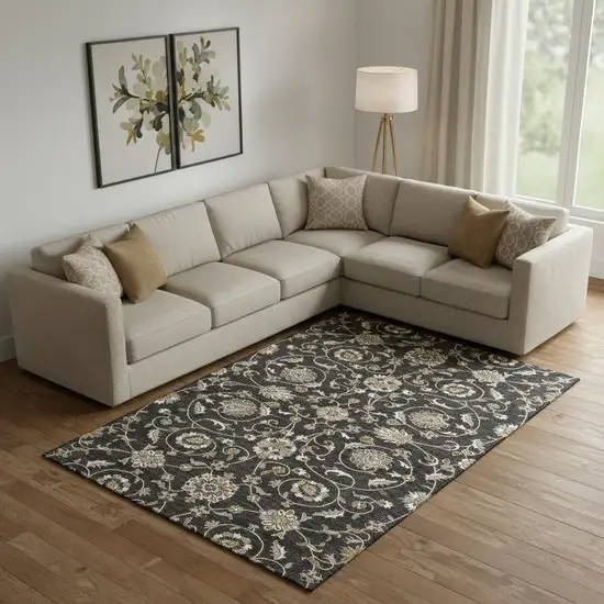 Black Ivory And Gray Moroccan Washable Area Rug With UV Protection Photo 2