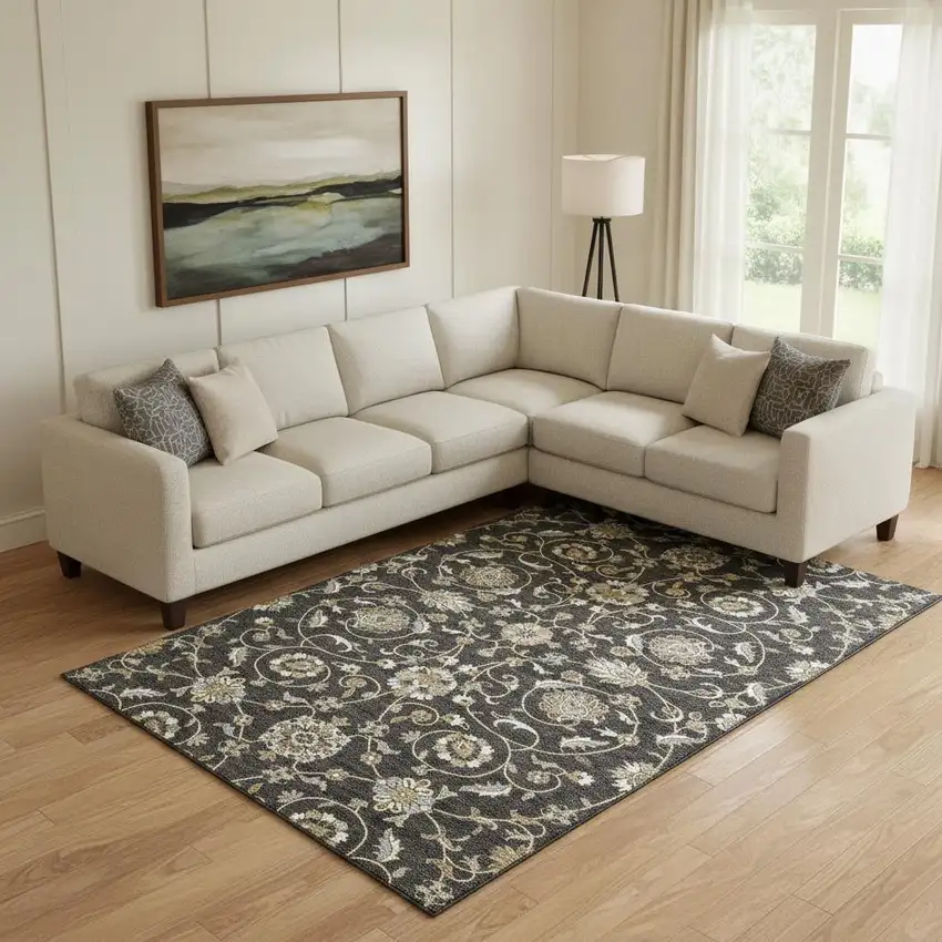 Black Ivory And Gray Moroccan Washable Area Rug With UV Protection Photo 2