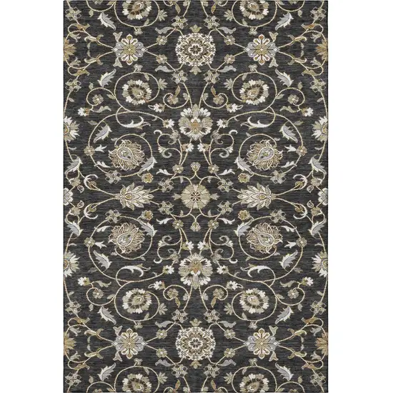 Black Ivory And Gray Moroccan Washable Area Rug With UV Protection Photo 3