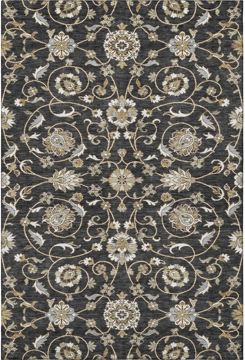 Black Ivory And Gray Moroccan Washable Area Rug With UV Protection Photo 3