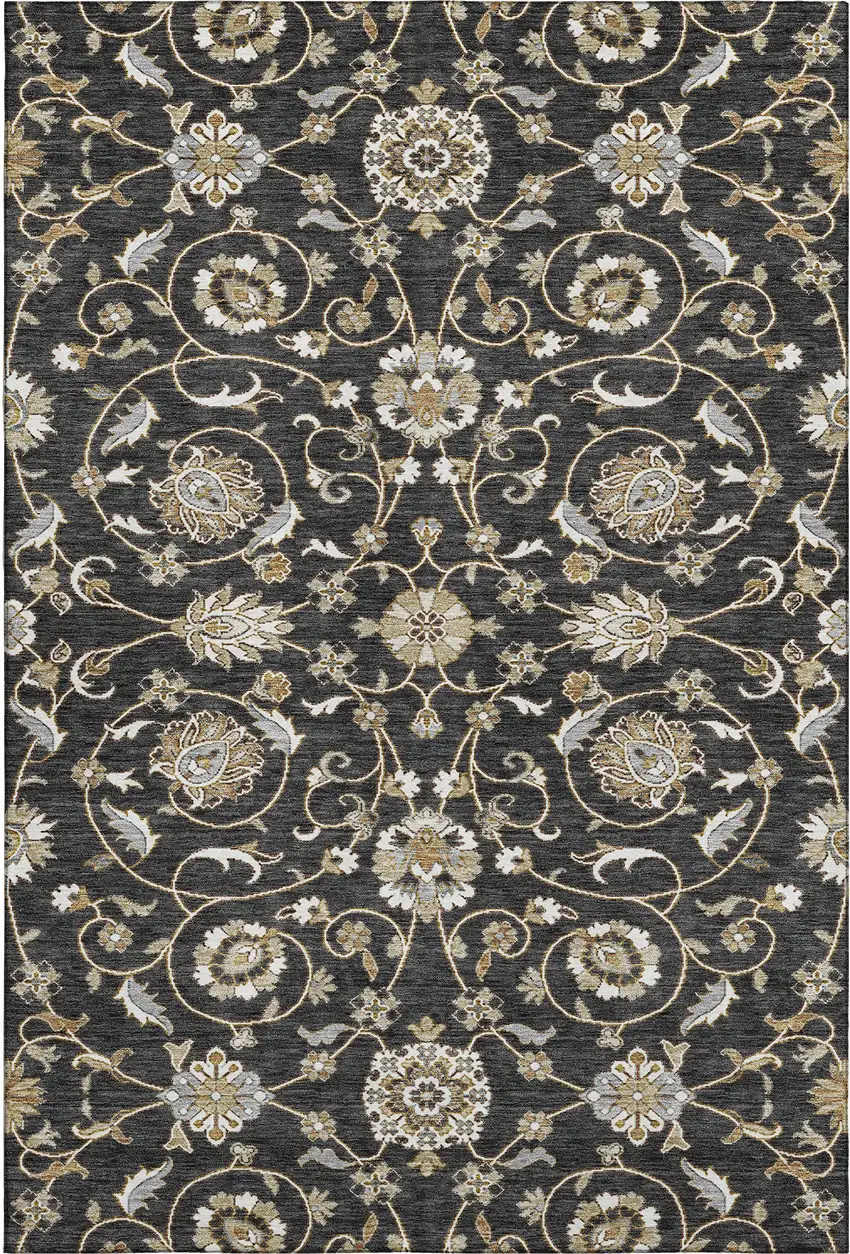 Black Ivory And Gray Moroccan Washable Area Rug With UV Protection Photo 1