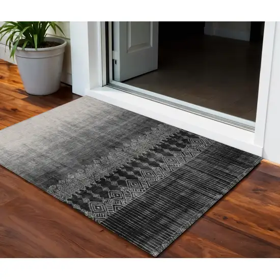 Black Ivory And Gray Ombre Washable Indoor Outdoor Area Rug Photo 1
