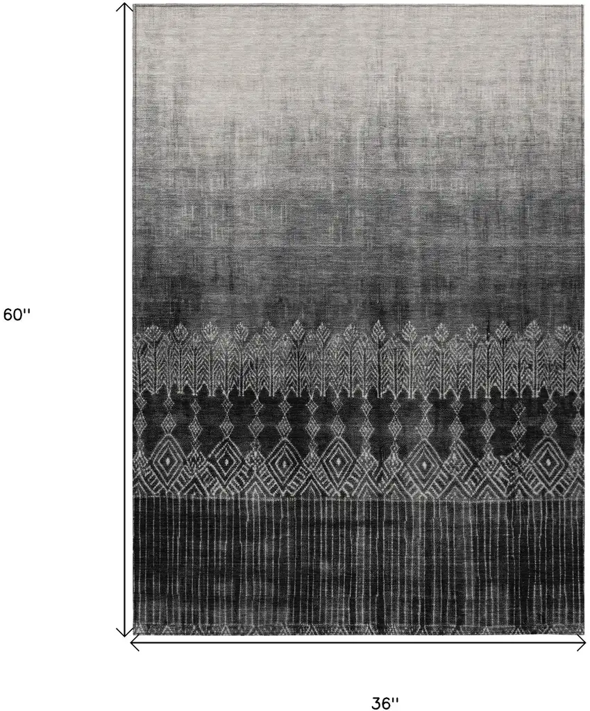 Black Ivory And Gray Ombre Washable Indoor Outdoor Area Rug Photo 7