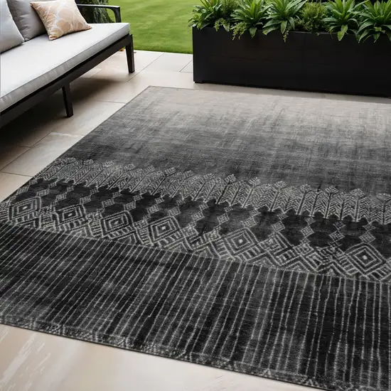 Black Ivory And Gray Ombre Washable Indoor Outdoor Area Rug Photo 1