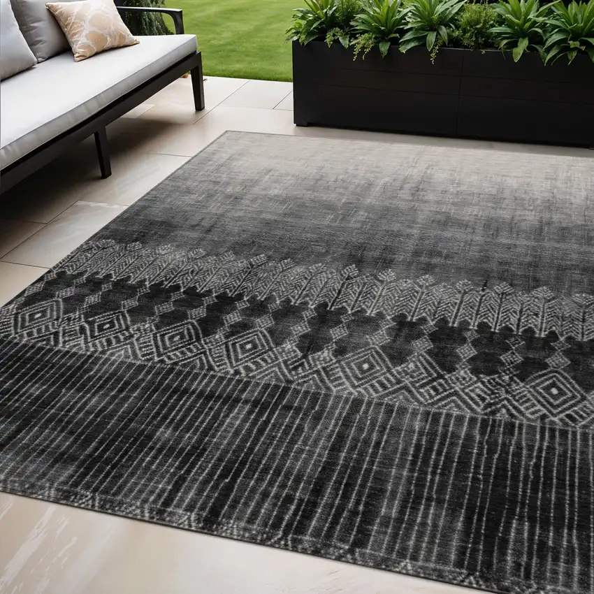 Black Ivory And Gray Ombre Washable Indoor Outdoor Area Rug Photo 1