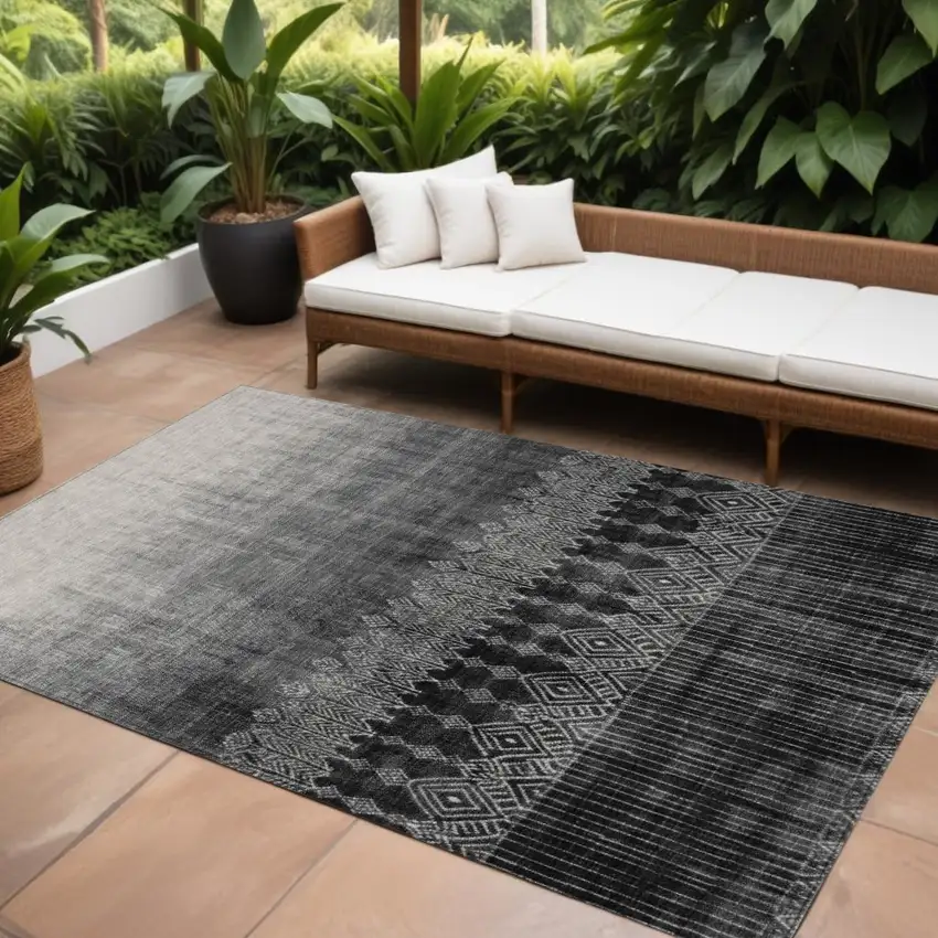 Black Ivory And Gray Ombre Washable Indoor Outdoor Area Rug Photo 1