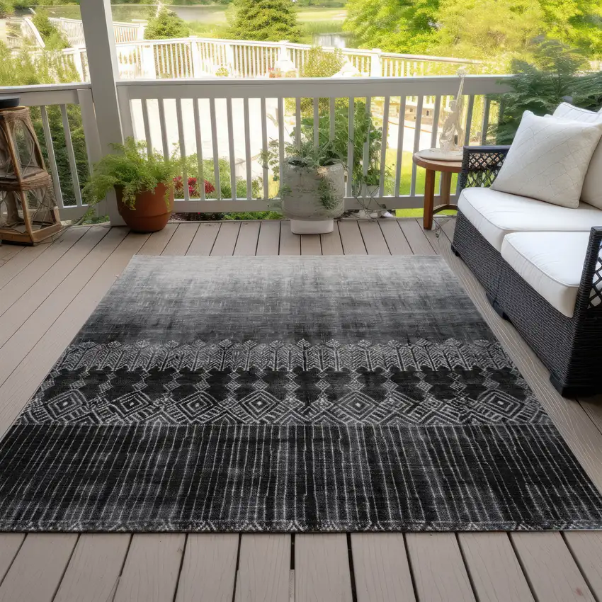 Black Ivory And Gray Ombre Washable Indoor Outdoor Area Rug Photo 6