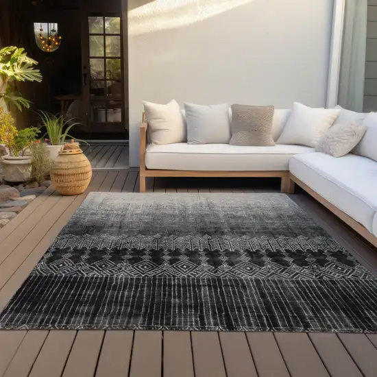 Black Ivory And Gray Ombre Washable Indoor Outdoor Area Rug Photo 9