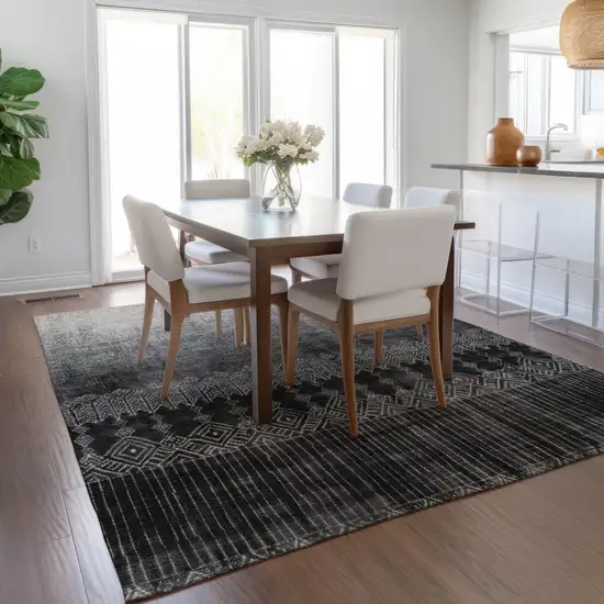 Black Ivory And Gray Ombre Washable Indoor Outdoor Area Rug Photo 8