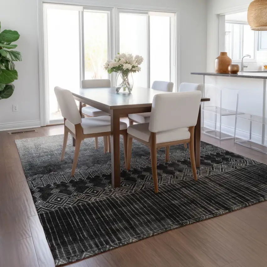 Black Ivory And Gray Ombre Washable Indoor Outdoor Area Rug Photo 8