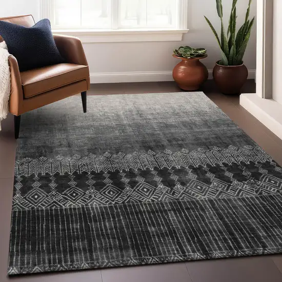 Black Ivory And Gray Ombre Washable Indoor Outdoor Area Rug Photo 8