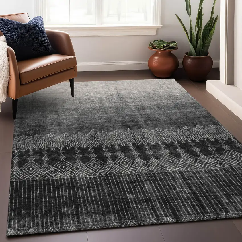 Black Ivory And Gray Ombre Washable Indoor Outdoor Area Rug Photo 8