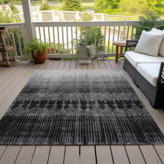 Black Ivory And Gray Ombre Washable Indoor Outdoor Area Rug Photo 7