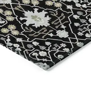 Photo of Black Ivory And Gray Oriental Washable Indoor Outdoor Area Rug