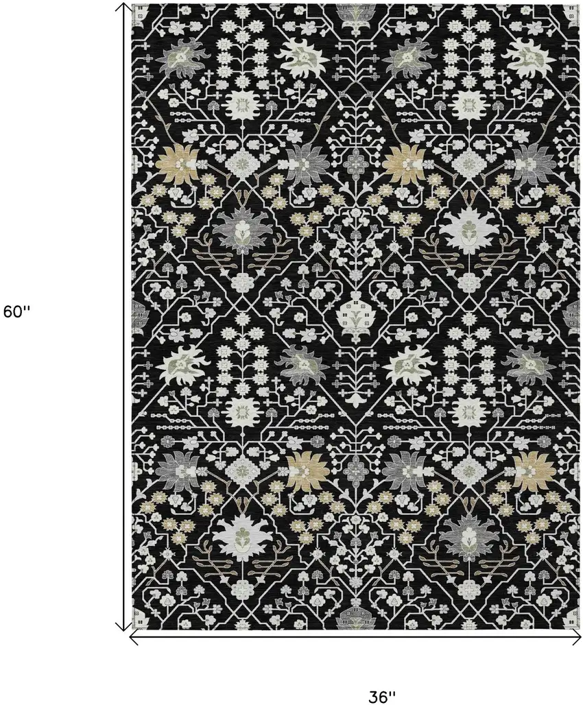Black Ivory And Gray Oriental Washable Indoor Outdoor Area Rug Photo 3