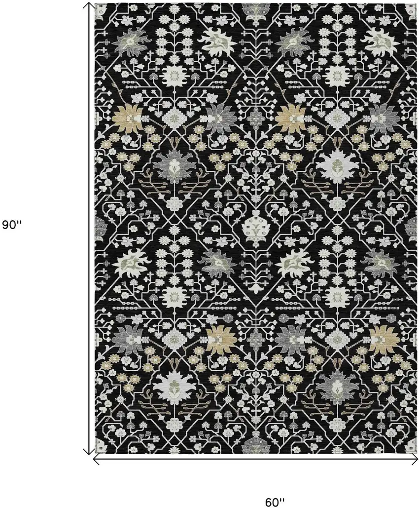 Black Ivory And Gray Oriental Washable Indoor Outdoor Area Rug Photo 6