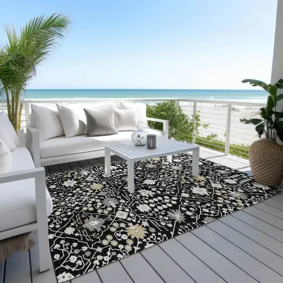 Black Ivory And Gray Oriental Washable Indoor Outdoor Area Rug Photo 8