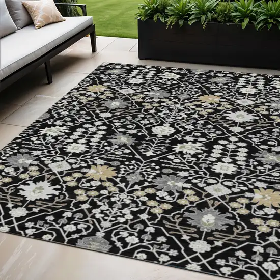 Black Ivory And Gray Oriental Washable Indoor Outdoor Area Rug Photo 1