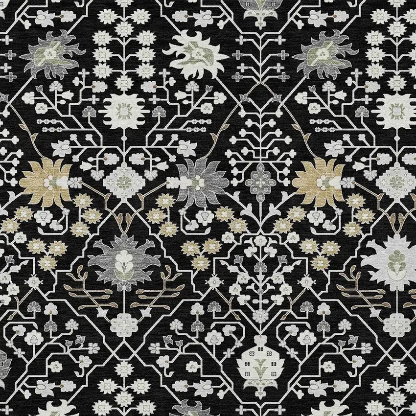 Black Ivory And Gray Oriental Washable Indoor Outdoor Area Rug Photo 3