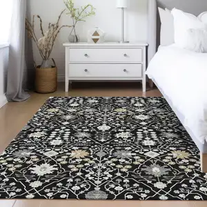 Photo of Black Ivory And Gray Oriental Washable Indoor Outdoor Area Rug